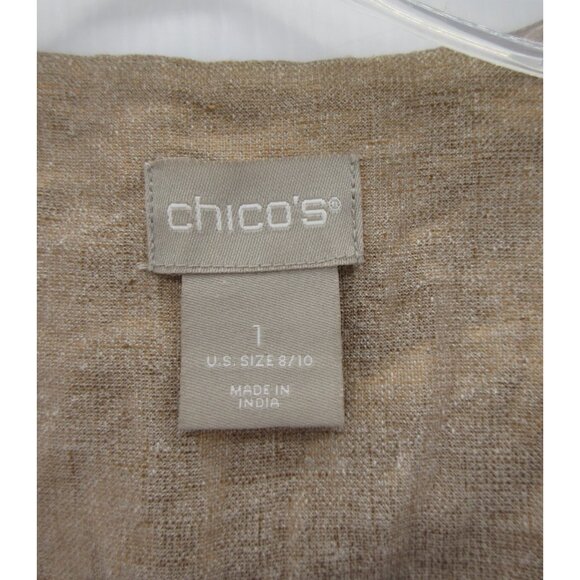 Chicos Jacket 1 Tan Linen Blazer Coat Shiny Lagenlook Zip Up Medium - Picture 9 of 11